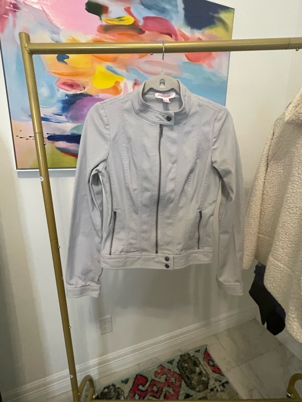 Betsey‎ Johnson Light Gray Moto-Style Jacket Size 8 Y2K